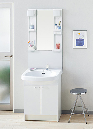 【メーカー直送品】Bシリーズ 間口60cm洗面台（単水栓）＋一面鏡（電球型蛍光ランプ、エコミラーなし）　※ご注文後に最終確認メール有