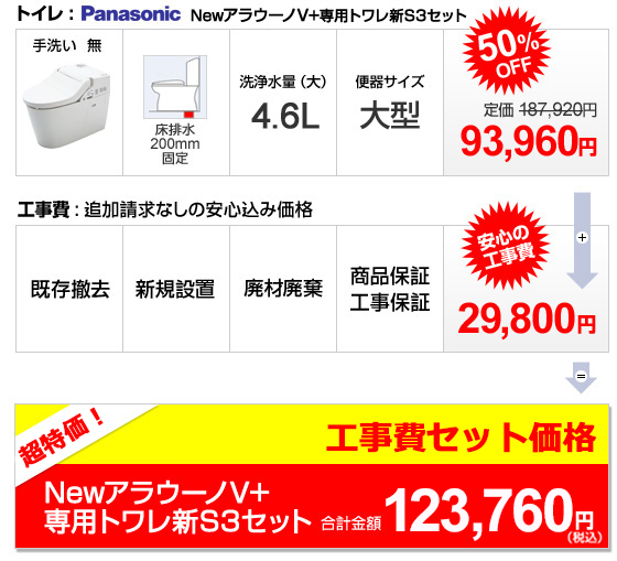 アラウーノV+トワレセット合計金額 123,760円