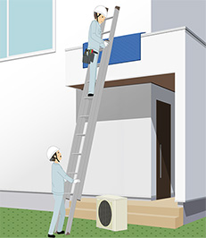 梯子(スライダー)や昇降機で搬入|エアコンのオプション工事費