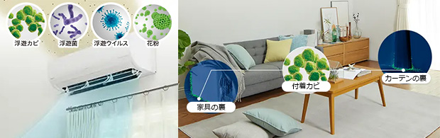 お部屋の隠れたカビ菌まで対策する「Premiumプラズマ空清」