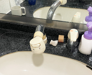 洗面水栓施工前