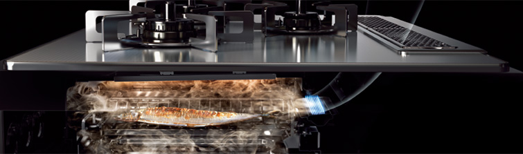 グリルのニオイや煙を焼き切る「スモークオフ」