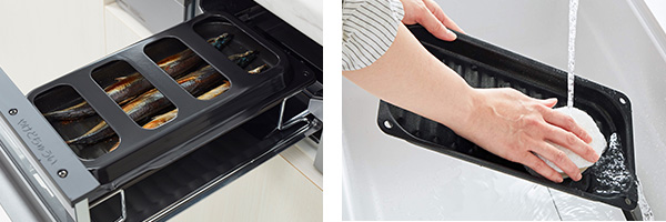 グリル専用容器『ロティプレートS』が付属｜ノーリツ ビルトインガスコンロ ミッケ