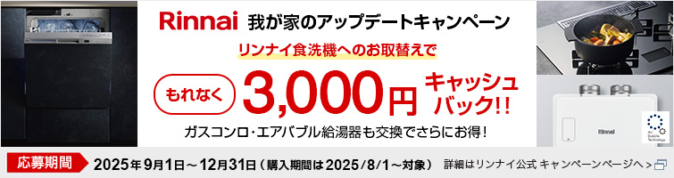 我が家のアップデートキャンペーン｜リンナイ｜デリシア リッセ レンジフード 食洗機 エコワンバブル エコワン エアバブル