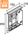 3面鏡(スマートポケット付全収納タイプ/全高1,900mm用)図面