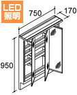 3面鏡(全収納タイプ1900mm用)(LED照明)図面