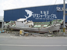 被害の大きかった気仙沼市 打ち上げられた漁船