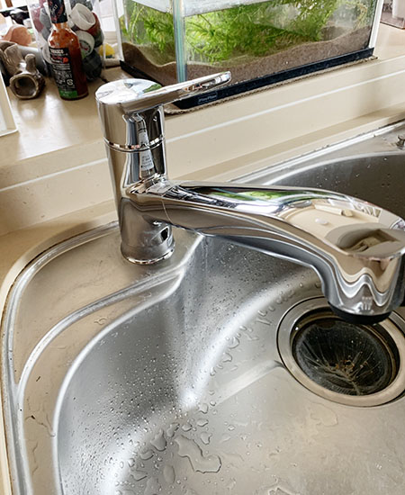 LIXIL(INAX) キッチン用水栓『クロマーレS』[ワンホールタイプ][シングルレバー混合栓][エコハンドル][ハンドシャワー付/ホース引き出し長さ：400mm]