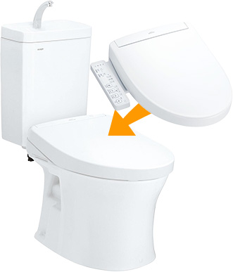 TOTOピュアレストMR(手洗いあり)とTOTOウォシュレットSS(袖リモコン)のスタンダードセット｜工事費込み便座セットプラン