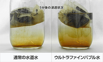 5分後の浸透状況|市販の麦茶による抽出率試験