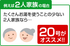たくさんお湯を使うことの少ない2人家族なら20号がおすすめ