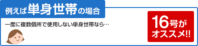 一度に複数個所で使用しない単身世帯なら16号がおすすめ
