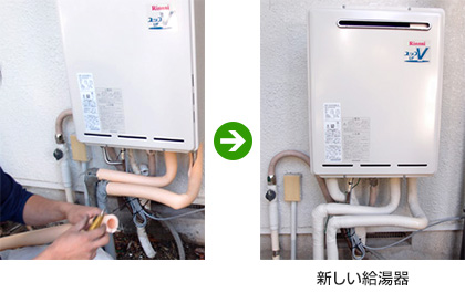 給湯器 保温材を巻き、取付け完了
