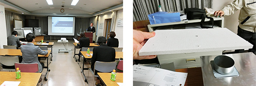 レンジフード座学研修の様子|富士工業の工場内にて