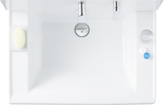 スクエア形状のひろびろ陶器ボウル|TOTO サクア洗面ボウルの特徴