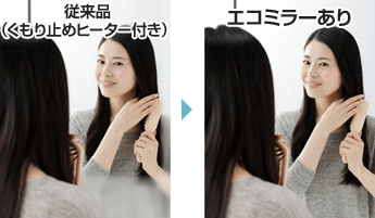 電気を使用しなくてもくもらないエコミラー|TOTO化粧鏡の特徴
