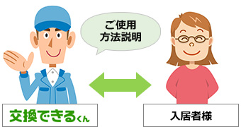 機器の操作説明|新しい機器の操作説明は、交換できるくん工事スタッフが入居者様に丁寧に説明いたします。