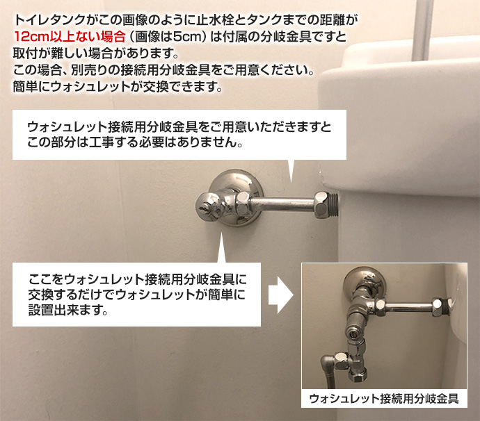 本格ウォシュレットを簡単に接続 三角タンクへの取り付けにも最適